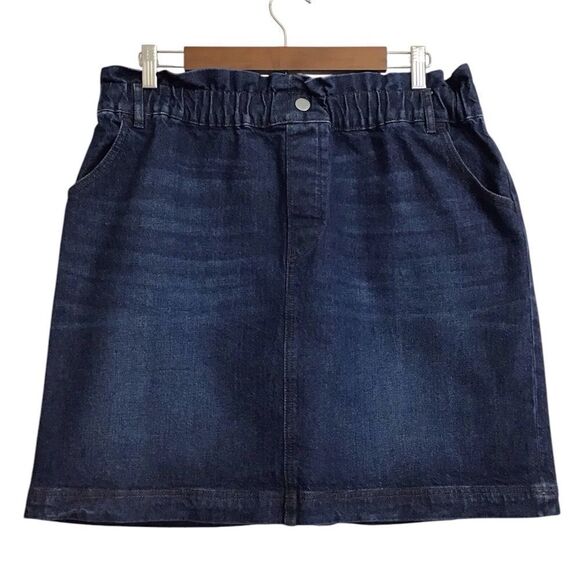 Loft Blue Denim Paper Bag Waist Mini Skirt Size Large - Picture 2 of 8